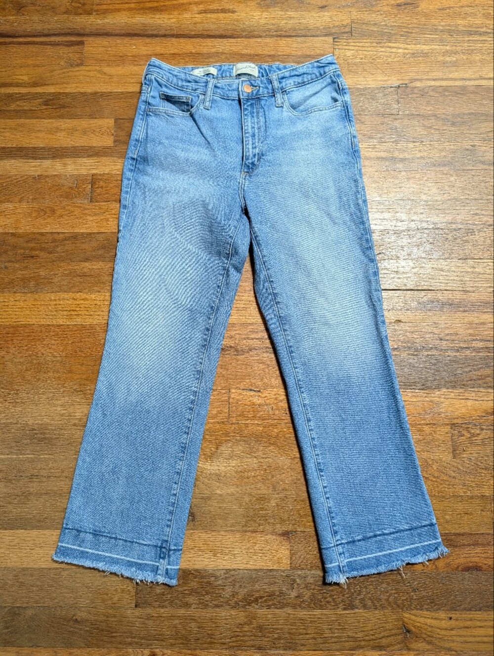 Universal Thread High Rise Wide Leg Cropped Jeans Medium Wash Frayed Raw Hem 8R